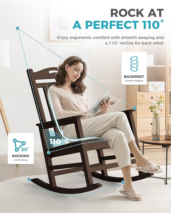 Oversized Outdoor Rocking Chairs Set of 6, 380lbs Heavy-Duty Large Patio Rocker - Image 5