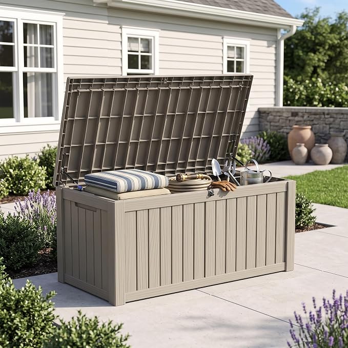 Outdoor Storage Box, 150 Gallon Waterproof Deck Box, Piston-Assisted Resin Trunk - Image 9