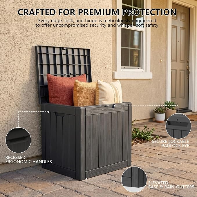 Outdoor Storage Box, 35 Gallon Waterproof Deck Box, Quick Snap-Lock Resin - Image 3