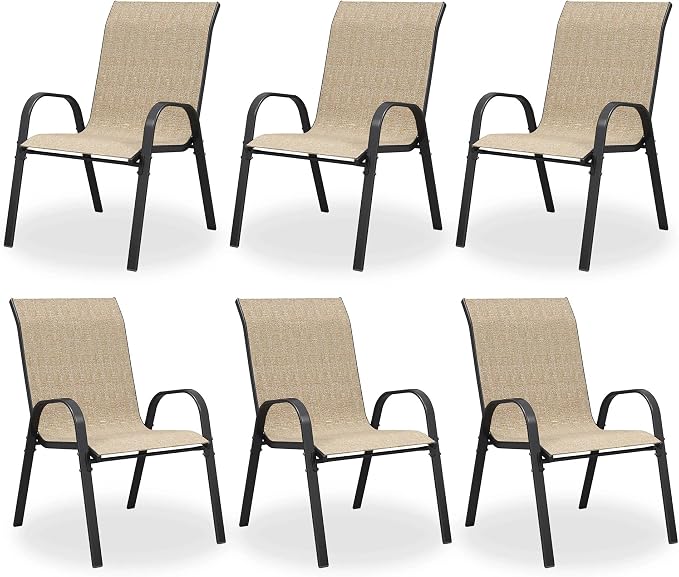 Patio Dining Chair Set of 6, Outdoor Stackable Dining Chairs High Back by VonzoyHome