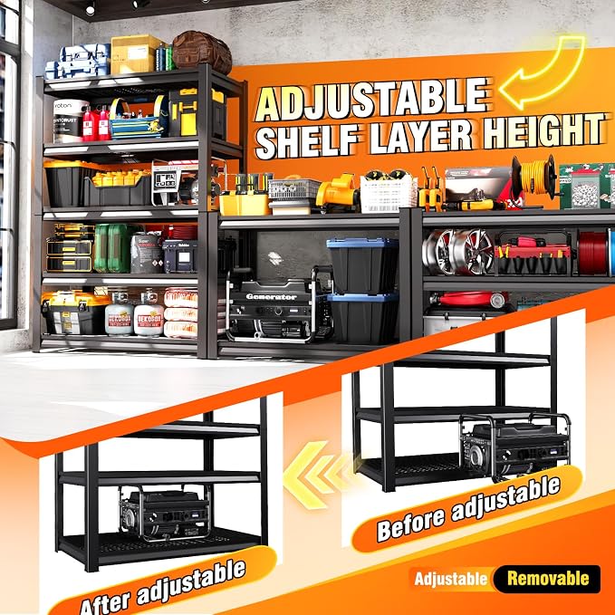 2 Pack Storage Shelves, Garage Shelving, Adjustable Garage Shelves, Heavy Duty - Image 4