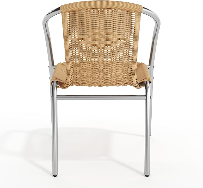 EMMA + OLIVER Aluminum and Beige Rattan Indoor-Outdoor Stack Chair | Outdoor - Image 9