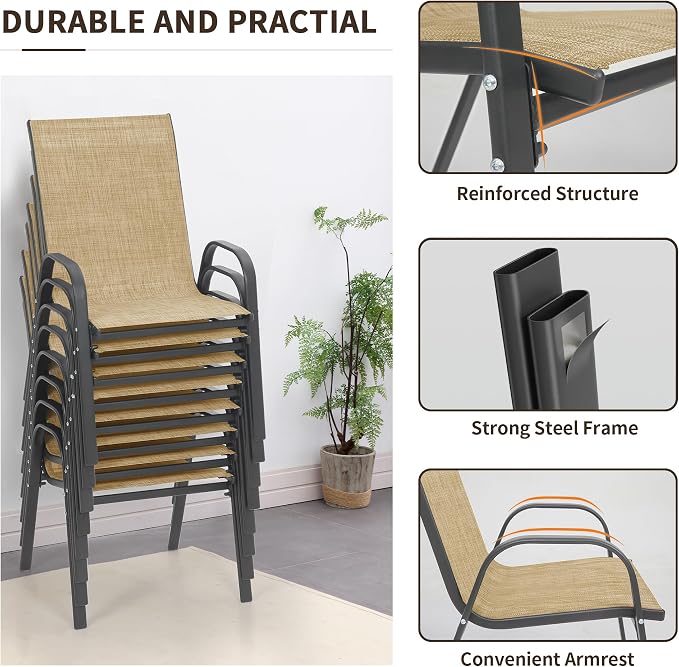 Patio Chairs Set of 8, Outdoor Stackable Dining Chairs - Image 7
