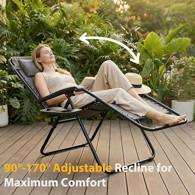 NEWBULIG Zero Gravity Chairs Set of 4, Folding Lounge Recliner Chair | Portable - Image 6