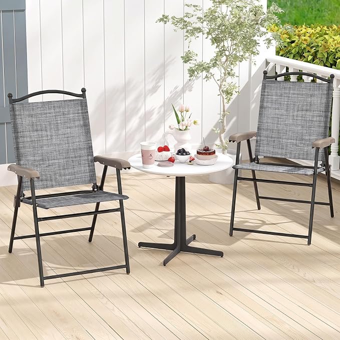 GIANTEX Set of 4 Patio Folding Chairs, Outdoor Patio Dining Chairs w/Armrest - Image 8