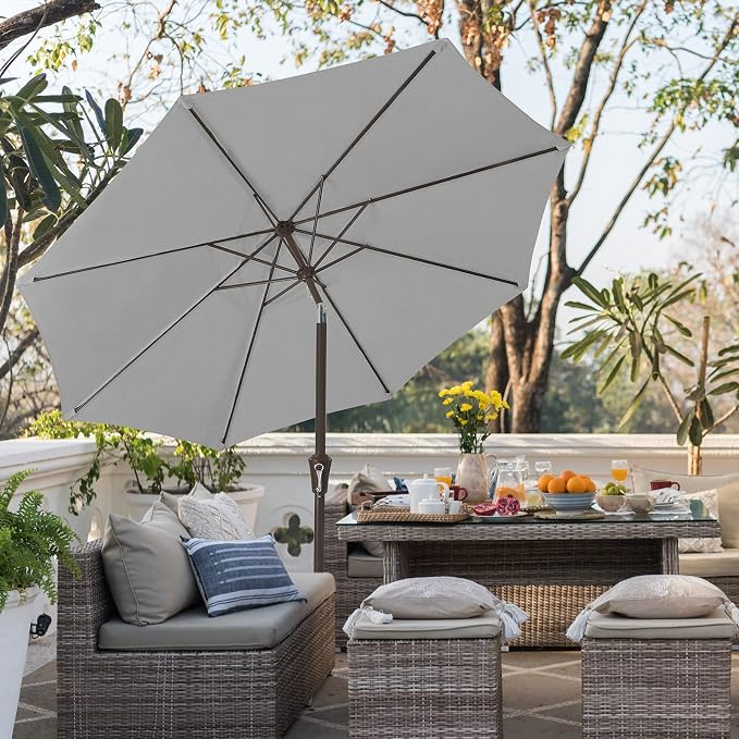 JEAREY 10 ft Outdoor Patio Umbrella w/Tilt and Crank, Light Gray | 8 Sturdy - Image 4