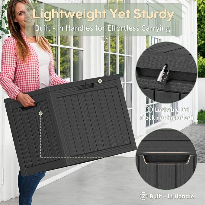 55 Gallon Outdoor Storage Box, All-Weather Resin Deck Box Outdoor Waterproof - Image 4