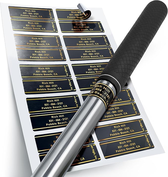 PIN HIGH 20 Personalized Golf Club ID Labels | Weatherproof, Fade Resistant, Laminated Thermal Transfer Labels, Made in The USA, (Free Customization & Shipping), Black