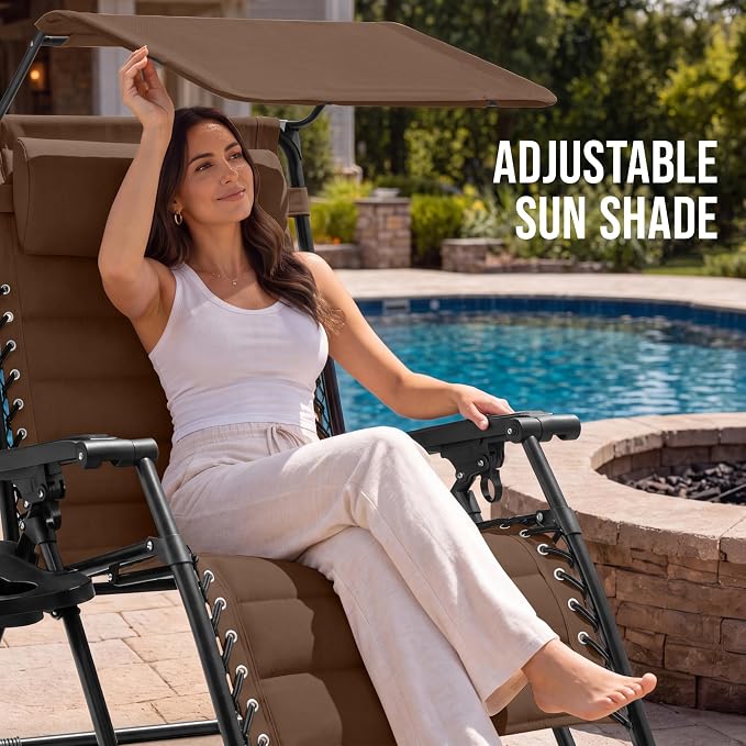 Best Choice Products Oversized Padded Zero Gravity Chair w/Canopy Headrest Cup - Image 4