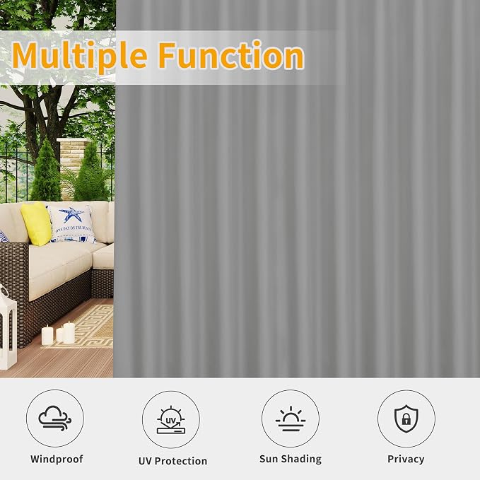 Easy-Going Outdoor Patio Curtains 2 Panels, 110x84 inch, Light Grey | Privacy - Image 5