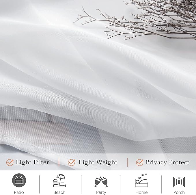 MIULEE White Waterproof Outdoor Sheer Curtains - Image 3