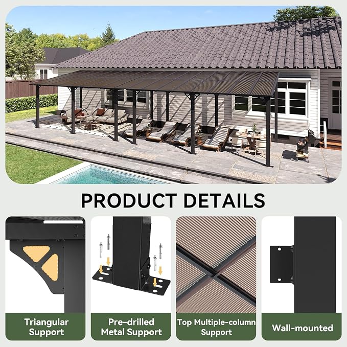 Aoxun 34’x10’ Gazebo with Aluminum Frame & Polycarbonate Panel, Outdoor Patio - Image 4