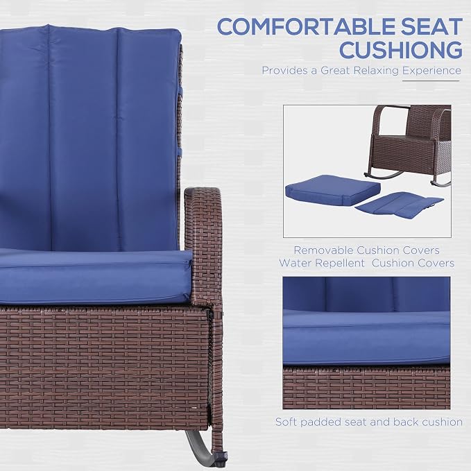 Outsunny Wicker Outdoor Rocking Chair, Patio Recliner - Image 6