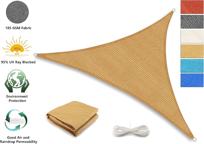 Tronssien Triangle 16'x16'x23' Sun Shade Sail, 95% UV Blockage Canopy Awning - Image 3
