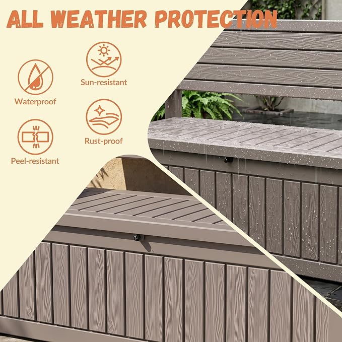 120 Gallon Outdoor Storage Bench, Lockable Patio Storage Bench, - Image 3