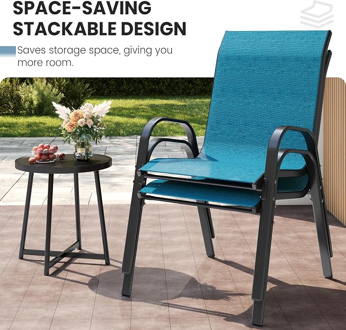 Patio Dining Chairs Set of 6, Stackable Dining Chairs High Back, Breathable - Image 6