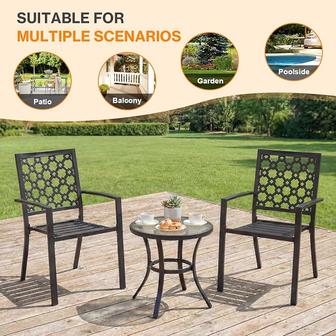 Patio Dining Chairs Set of 4, Stackable Metal High Back Chairs Set - Image 7