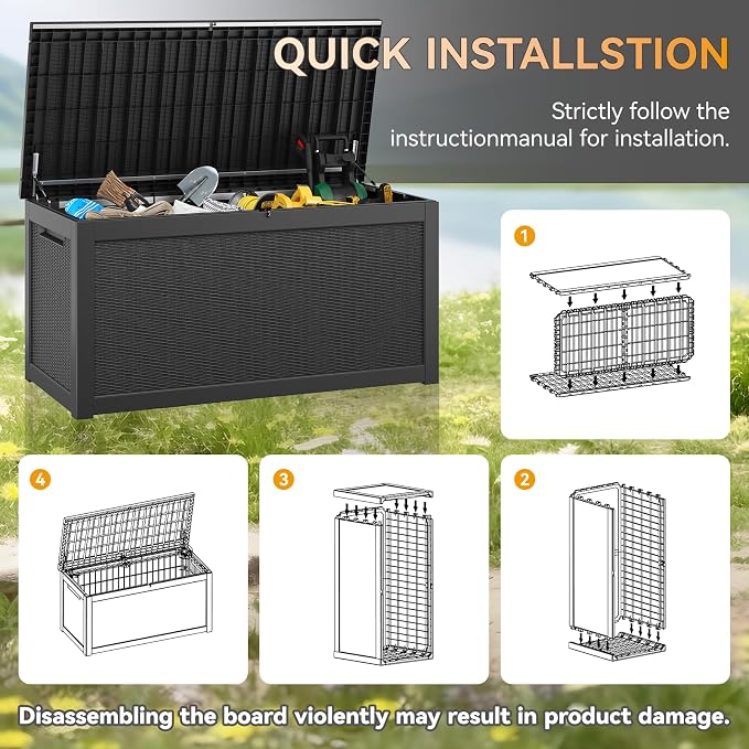 330 Gallon Outdoor Storage Box, Resin Large Deck Box Outdoor Waterproof Storage - Image 7