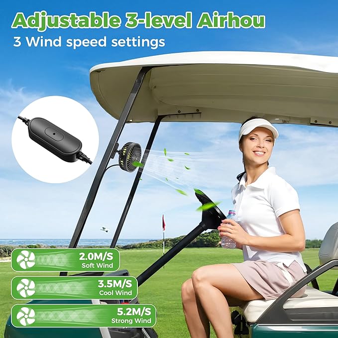 Universal Fan with Magnetic Bracket, 3 Speed Settings USB Powered Fan for Office Car Golf Cart with Magnetic Bracket (2 Sets)