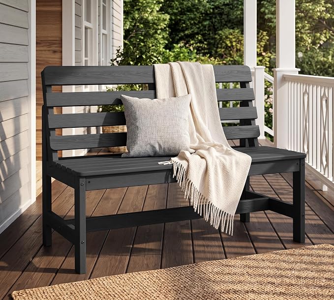 SERWALL Armless Outdoor Bench, All Weather HDPE Porch Bench, 2 Pack, Suitable - Image 2