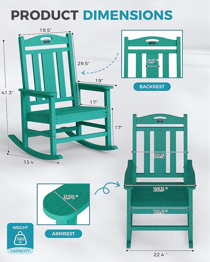 Oversized Outdoor Rocking Chair, 380lbs Heavy-Duty Large Patio Rocker, Weather - Image 3