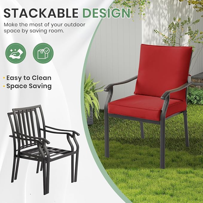 LVUYOYO Outdoor Patio Dining Chairs Set of 6, Metal Stackable Chairs Set - Image 7