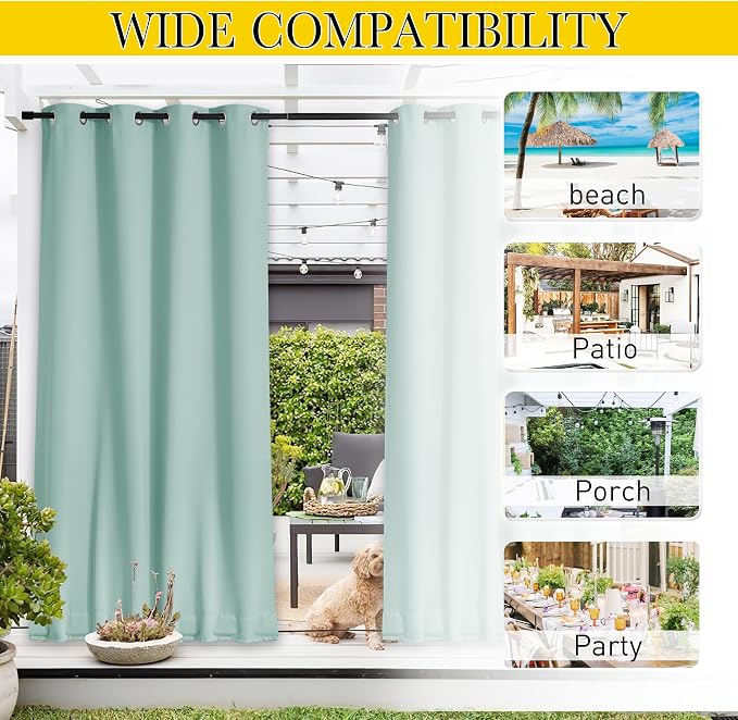 NICETOWN 2 Panels Thermal Outdoor Curtains Windproof W52xL72 Aqua Blue | - Image 7