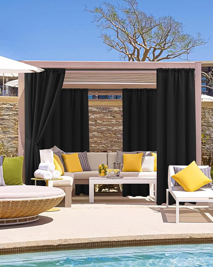 Outdoor Curtains for Patio Waterproof Rod Pocket 6 Pcs 54x84 Inch Black | - Image 2