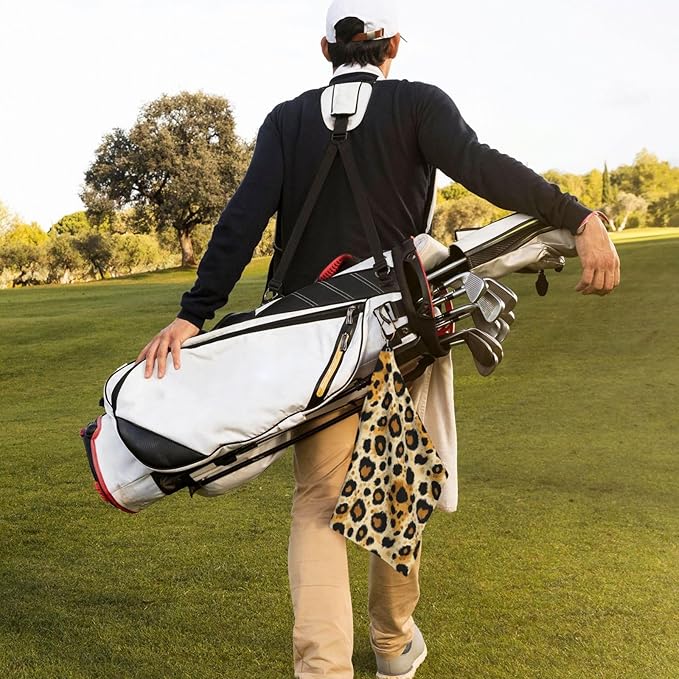 Classic Leopard Print Golf Towel Waffle Microfiber with Hook Detachable Clip 24x16in
