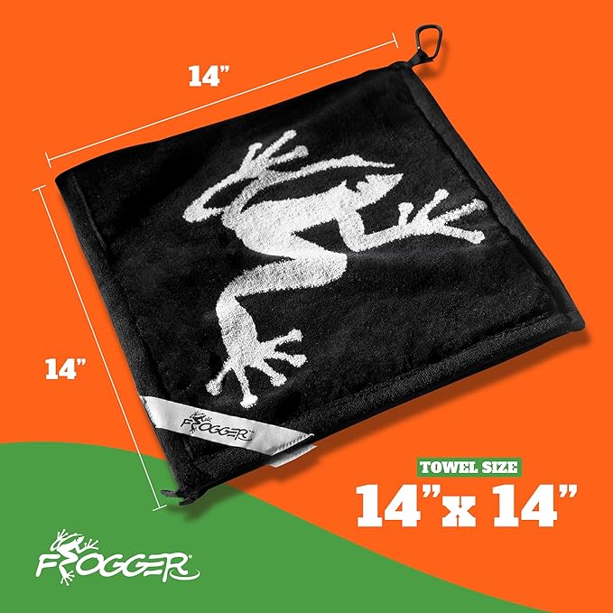 Frogger Amphibian 2-in-1 Golf Towel with Wet and Dry Technology, Green, Premium Golf Bag Accessory with Carabiner Clip, Ultra Absorbent, for Golf Dads