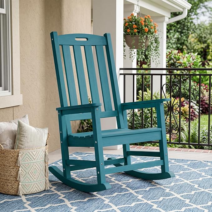 Oversized Outdoor Rocking Chair, HDPE Porch Rocker | High Back Rocking Chairs - Image 9