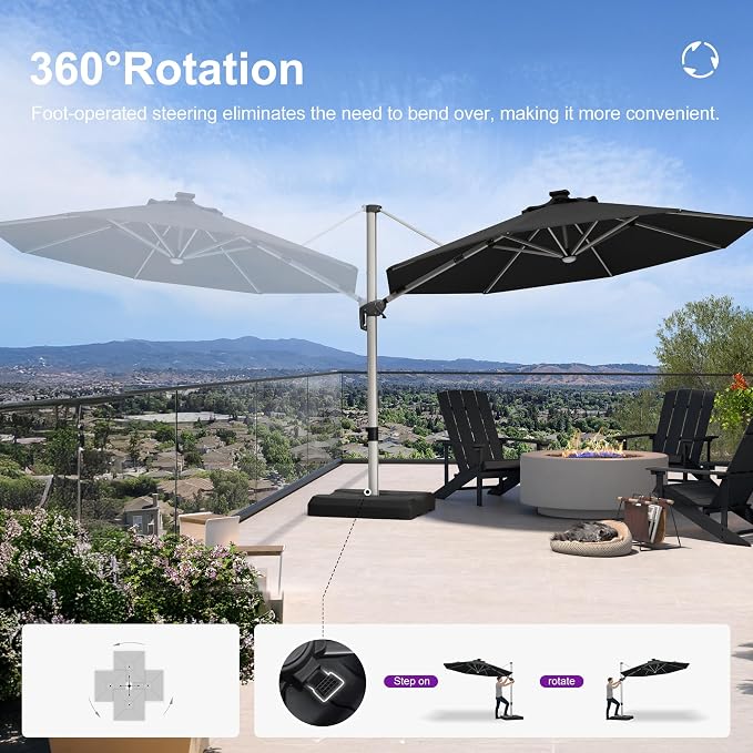 PURPLE LEAF Cantilever Patio Umbrella 11ft Round Solar LED Light, Stays bright - Image 6