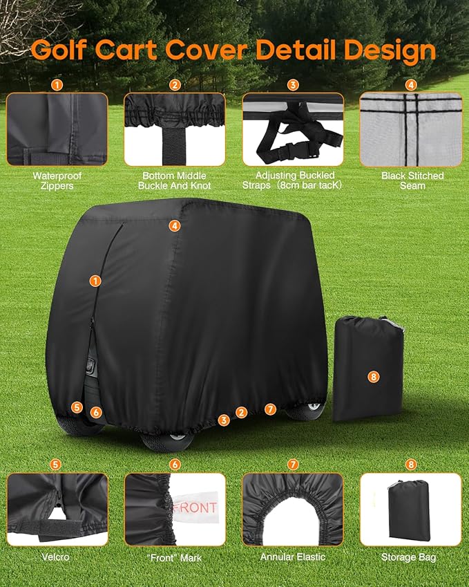 Golf Cart Cover 6 Passenger Heavy Duty, 420D Waterproof Golf Cart Covers Extended Roof Compatible with EZ GO Club Car Yamaha Golf Carts, Outdoor Dustproof 6 Seat Club Car Cover (Up to 150 Inch)