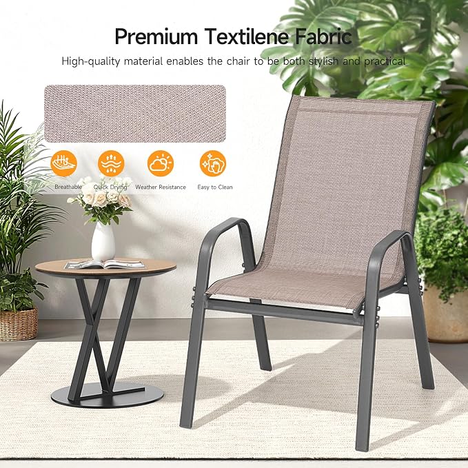 Patio Chairs Set of 4, Stackable Outdoor Dining Chairs | All Weather Dining Set - Image 8