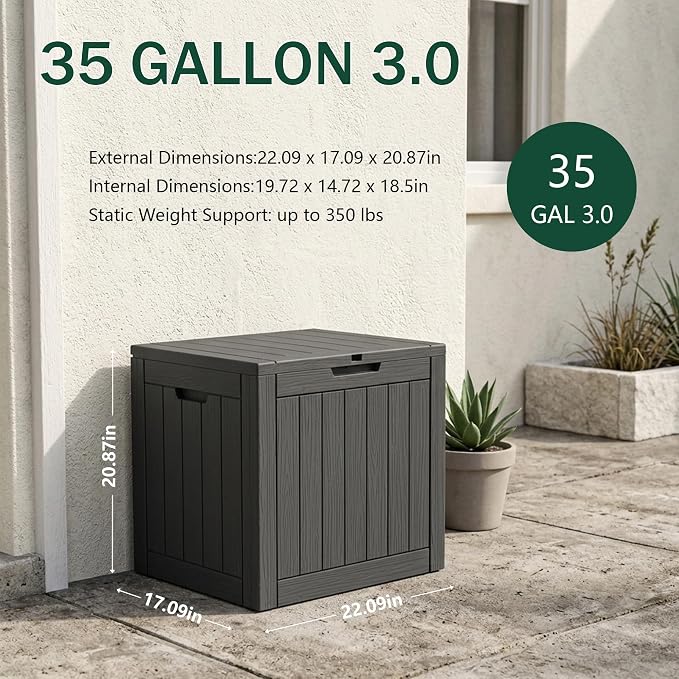 Outdoor Storage Box, 35 Gallon Waterproof Deck Box, Quick Snap-Lock Resin - Image 2