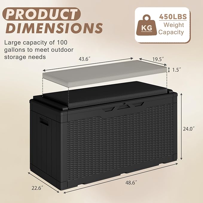 Devoko 100 Gallon Deck Box Waterproof Outdoor Storage Box - Image 5