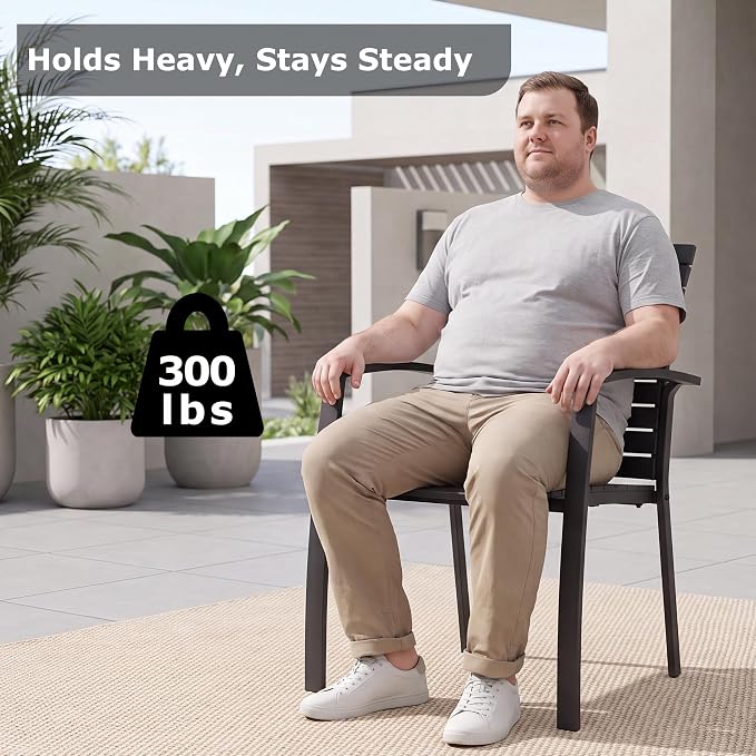 Outdoor Stackable Chairs Set of 2, All-Weather Patio Dining Chairs | Aluminum - Image 4