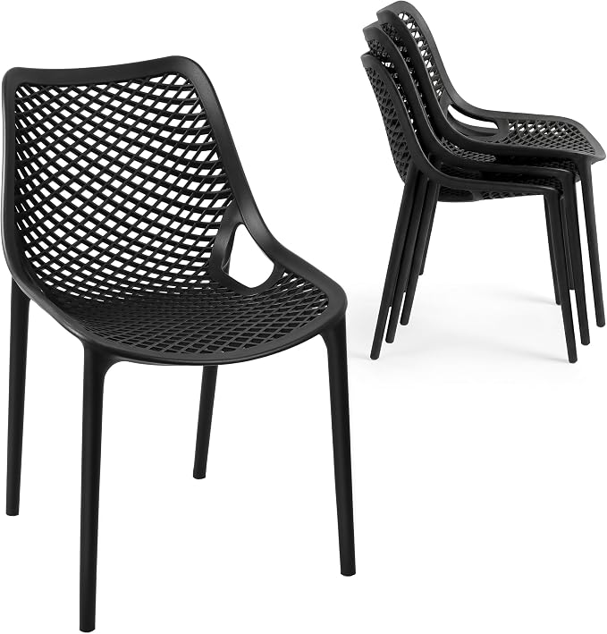 4 Pack Outdoor Patio Chairs, Plastic Dining Chairs, No Assembly, Plastic Chairs by WOOWDEPOTBetterYourLife