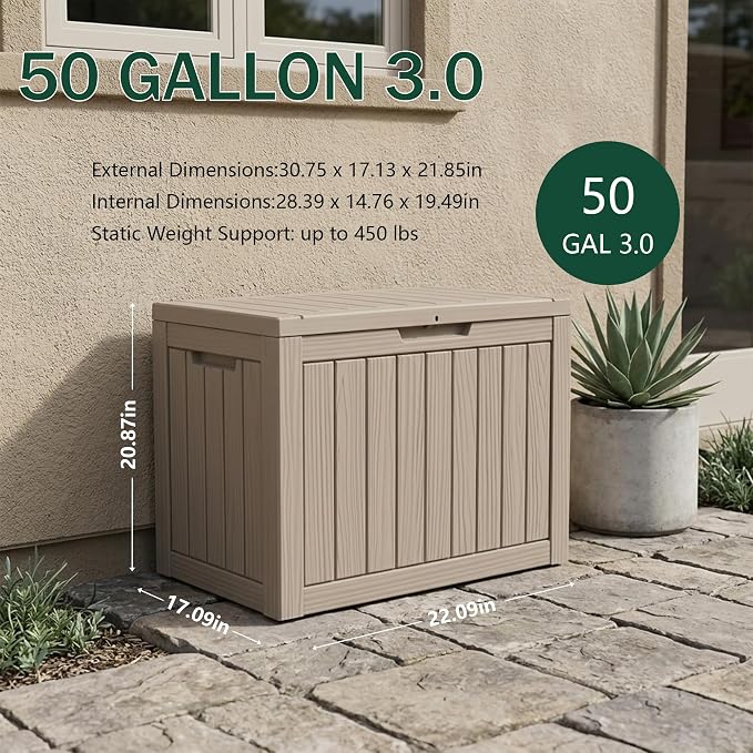 Outdoor Storage Box, 50 Gallon Waterproof Deck Box, Snap-Together Storage Bin - Image 2