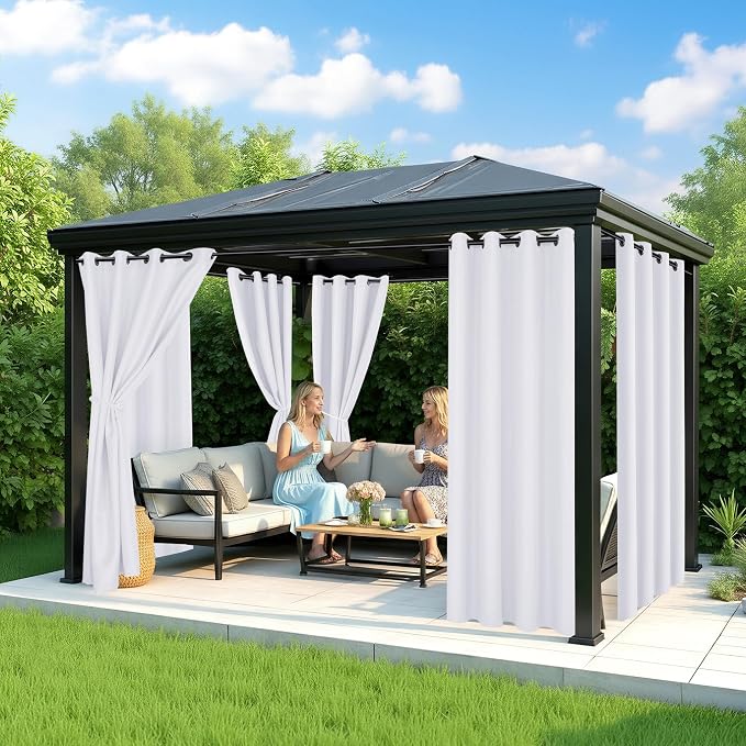 White Outdoor Curtains for Patio Waterproof, 8 Drape Panels | Privacy & - Image 4