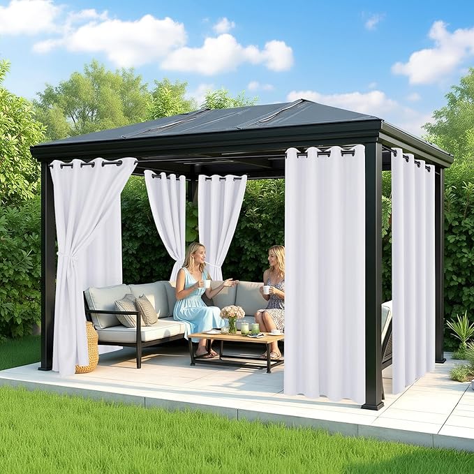White Outdoor Curtains for Patio Waterproof, 6 Drape Panels | Privacy & - Image 4