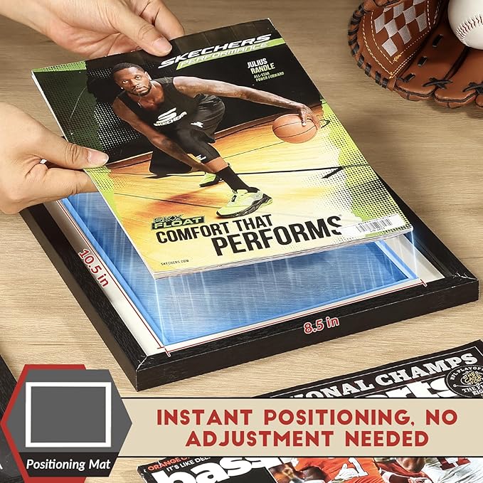 JupDec Sports Magazine Frame 2 Pack, Premium Wood Display Case for 8" x 10.5" Magazines, Wall Mount or Tabletop Stand, Layered Design with Positioning Mat, Perfect for Sports Fans & Home Decor, White