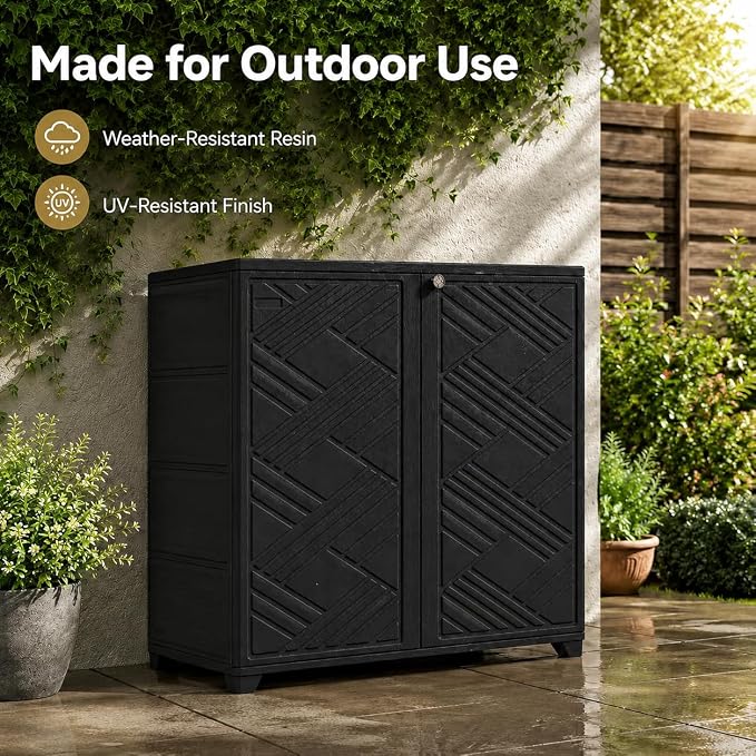 ADDOK Outdoor Storage Cabinet, 60 Gallon Waterproof Resin Patio Storage Cabinet - Image 7
