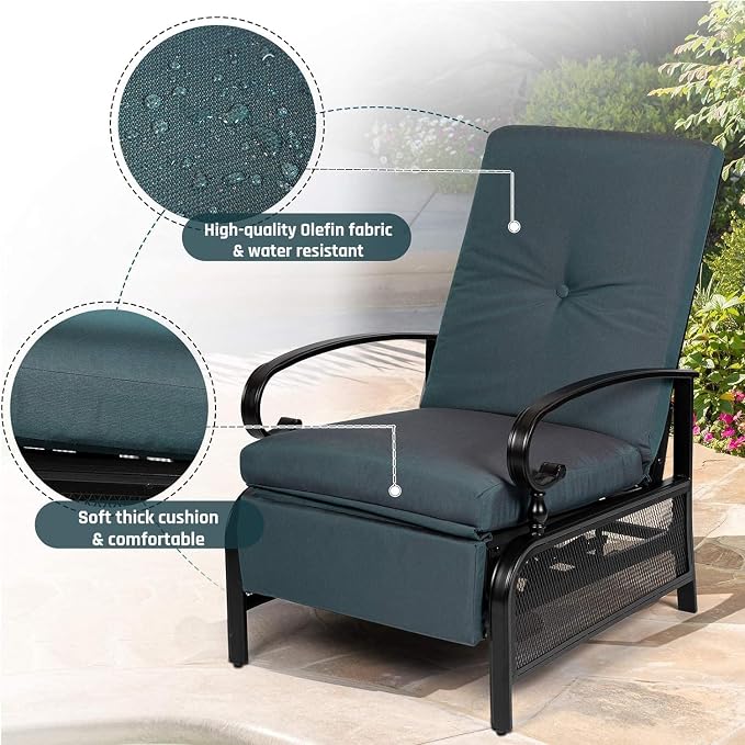 SUNCROWN Outdoor Recliner Chairs Patio Adjustable Relaxing Chair Outdoor Metal - Image 3