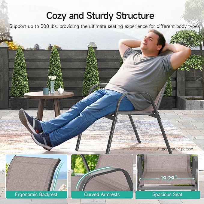 Patio Chairs Set of 6, All Weather Outdoor Dining Chairs | Stackable Dining - Image 7