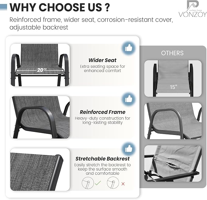 Patio Dining Chairs Set of 6, Outdoor Stackable Dining Chairs High Back - Image 7