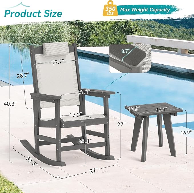 3-Piece Outdoor Rocking Chair Set, HDPE Patio Rocking Chair - Image 2