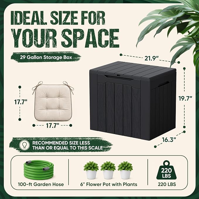 Devoko 29 Gallon Deck Box, Waterproof Resin Outdoor Storage Box | Lockable and - Image 6