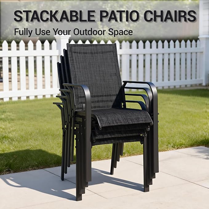Patio Chairs Set of 8, Stackable Outdoor Dining Chairs, All Weather Breathable - Image 4