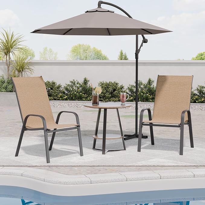 Patio Chairs Set of 2, Outdoor Dining Chairs Stackable - Image 4